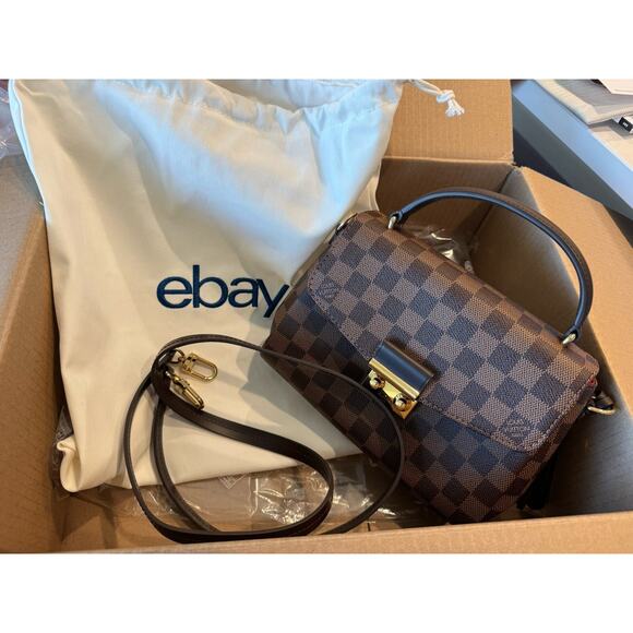 New Louis Vuitton Croisette Damier Ebene Shoulder Bag Brown Red Canvas Small LTD - Picture 6 of 16